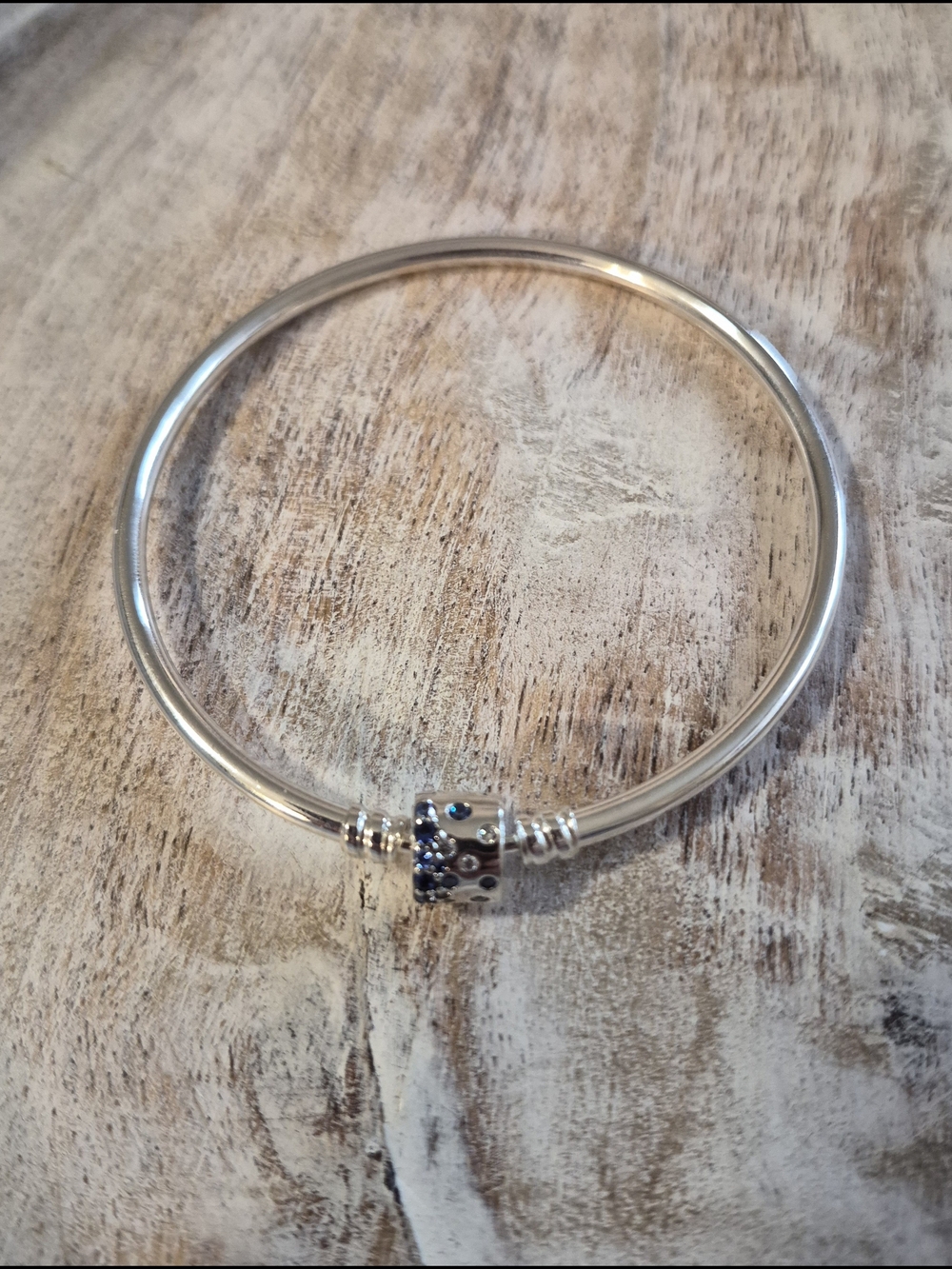 Pandora Sparkling Blue Stones Barrel Sterling  Silver Bangle